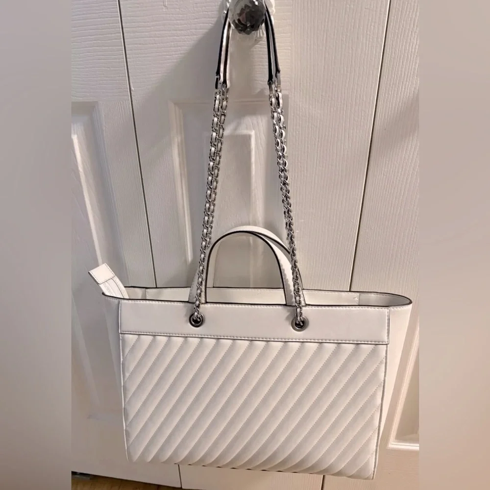 Michael Kors Rose Large East West Vegan Leather Tote Bag Optic White